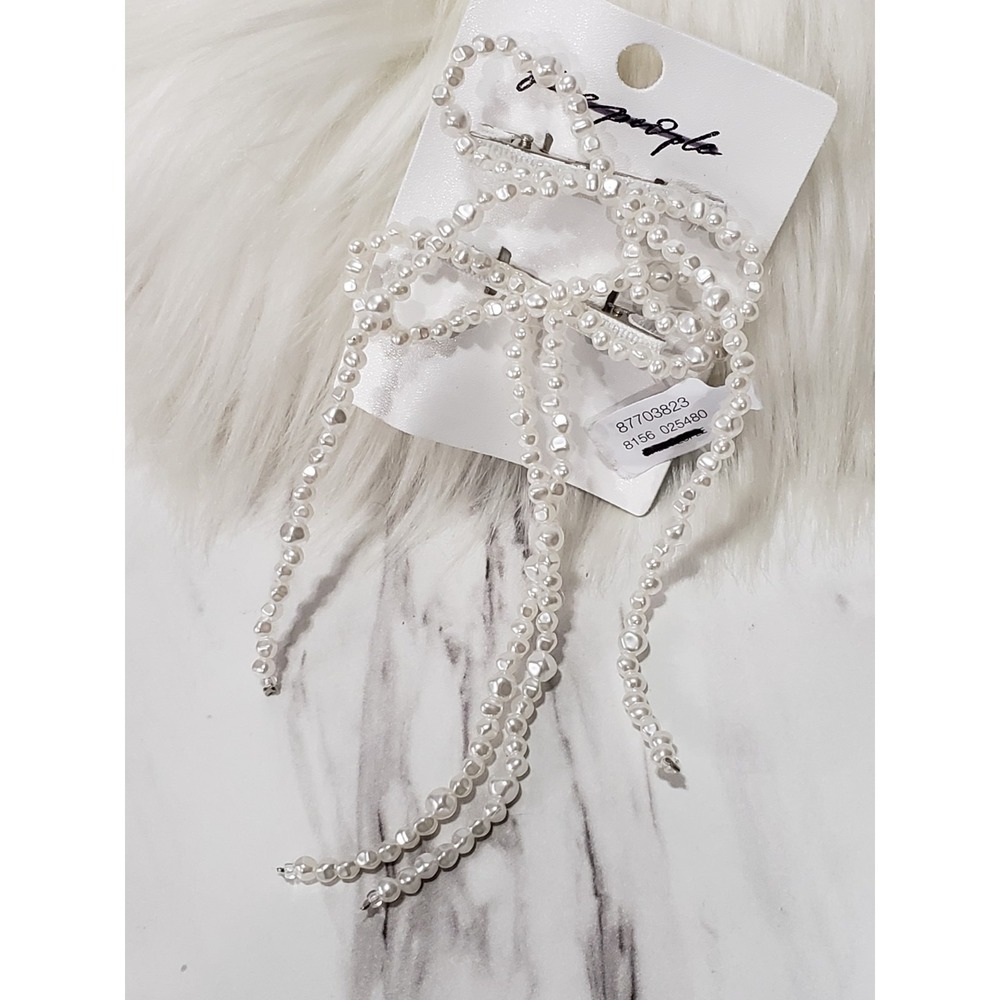 FREE PEOPLE Beaded Bow Barrette Dainty Clip Pin Hair Accessories coquette pearl